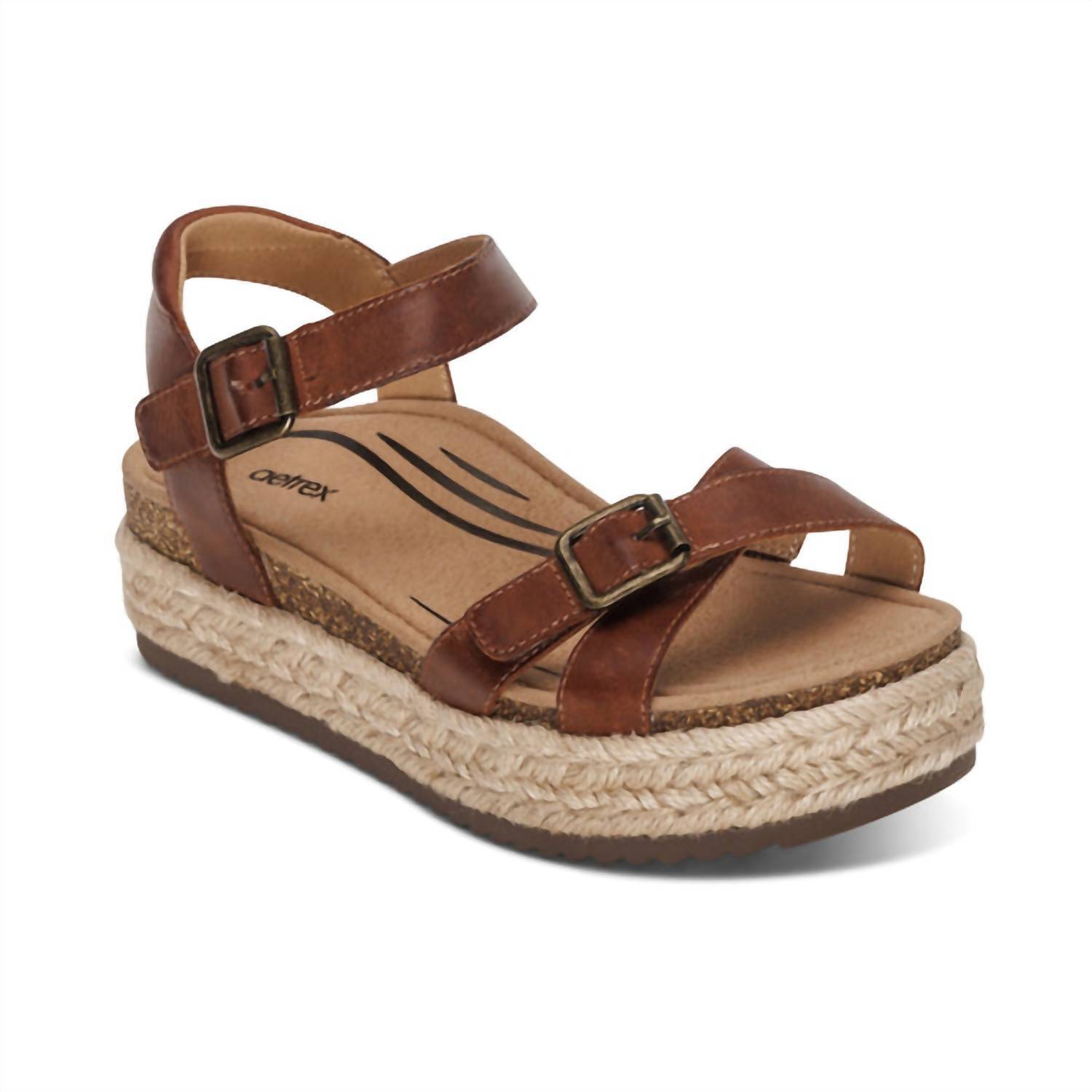 New Aetrex Women's Paula Platform Sandal In Walnut